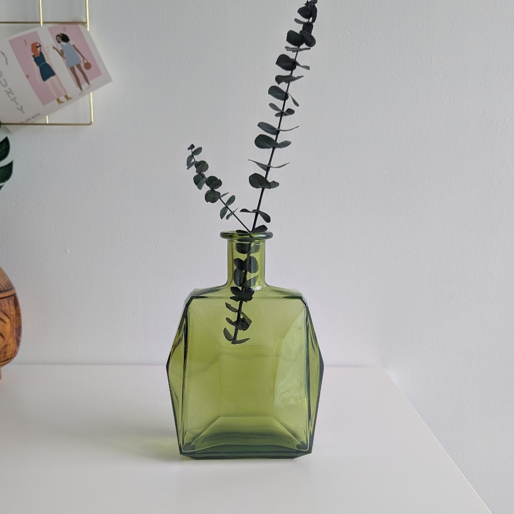 Olive Green Geometric Glass Vase